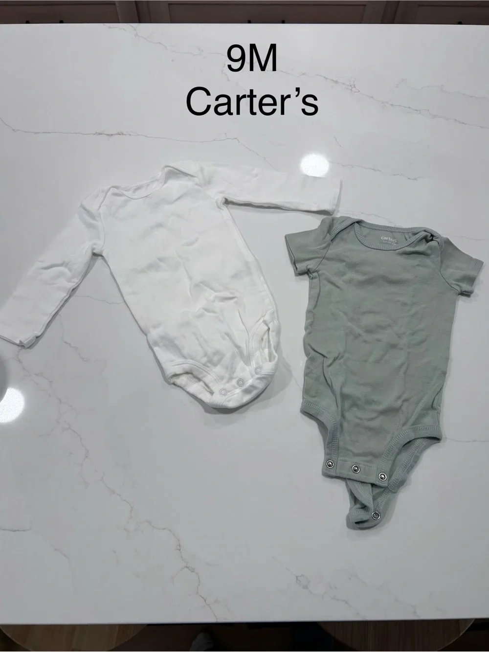 Carter's White & Sage Green Baby Bodysuit Set